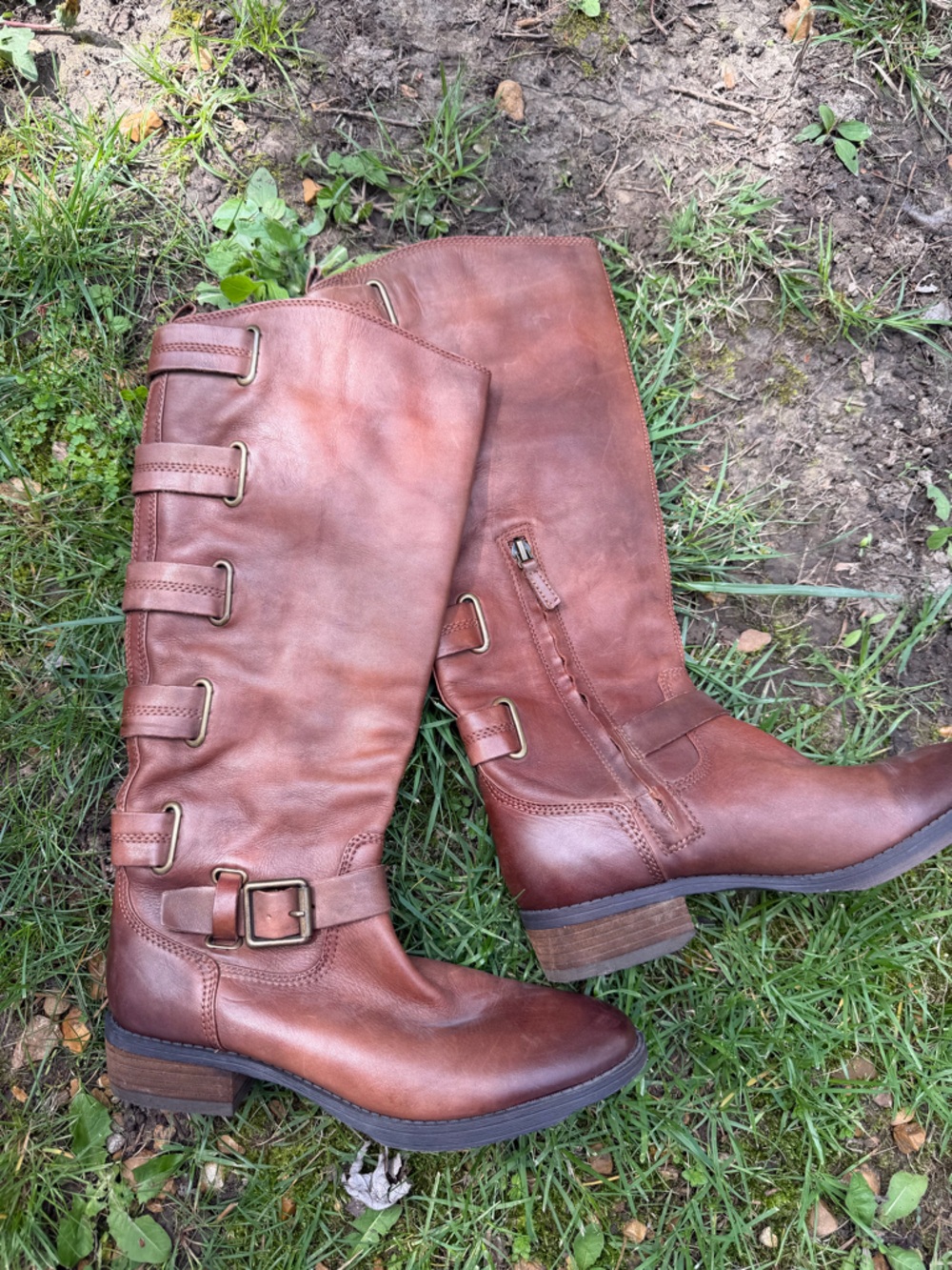 Arturo Chiang Brown Leather Knee-High Buckle Heeled Boots